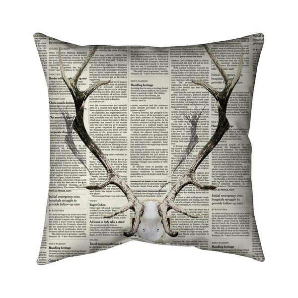 Begin Home Decor 26 x 26 in. Deer Horns on Newspaper-Double Sided Print Indoor Pillow 5541-2626-AN62